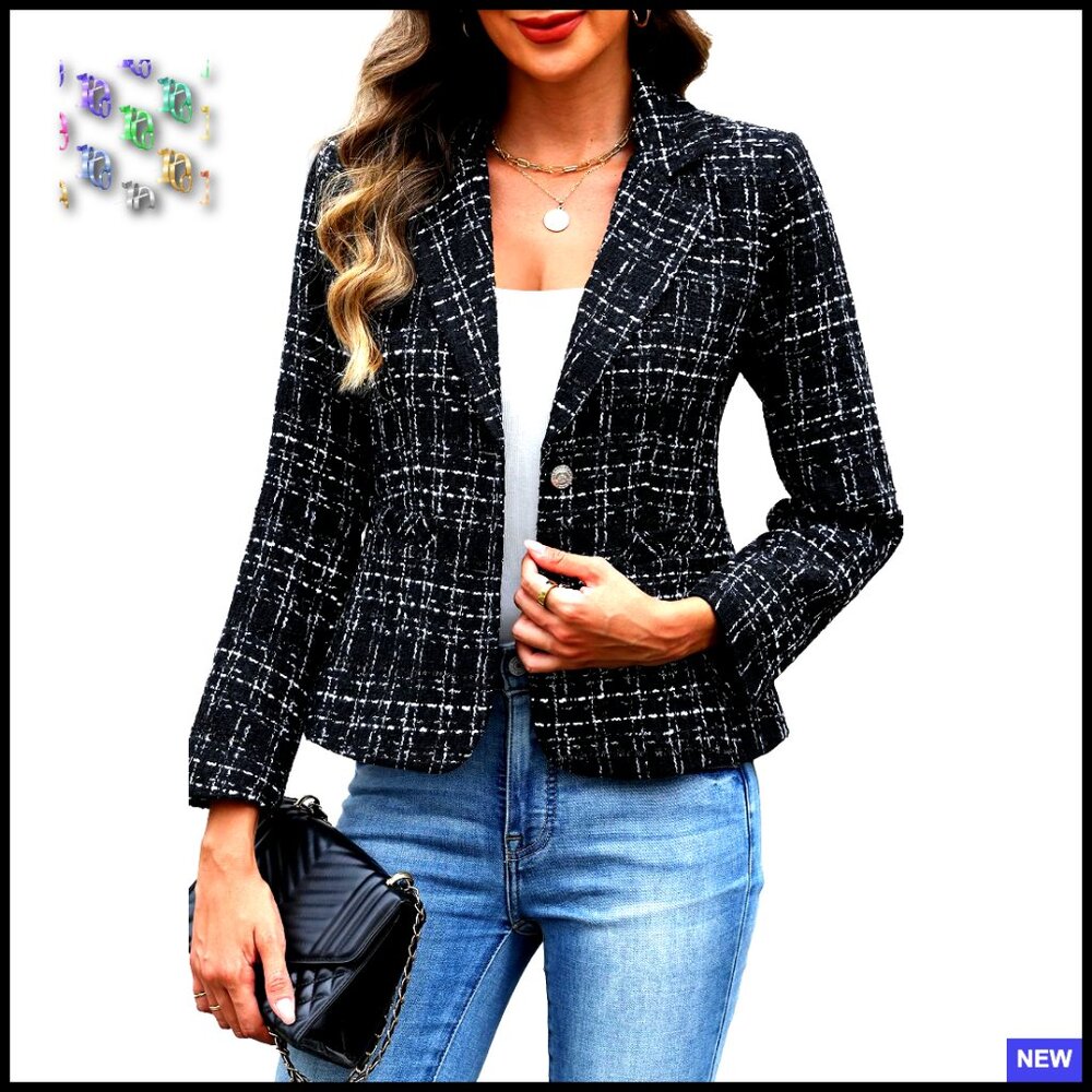 Tweed Blazer Slim Fit Business Casual Two Button Long Sleeve Jacket